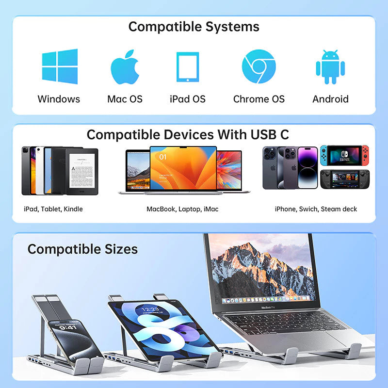 8-in-1 Docking Station Laptop Stand Foldable Compatible with All Laptop Brands